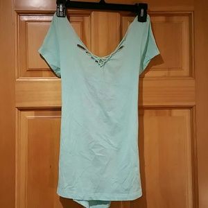 Teal open back T-shirt